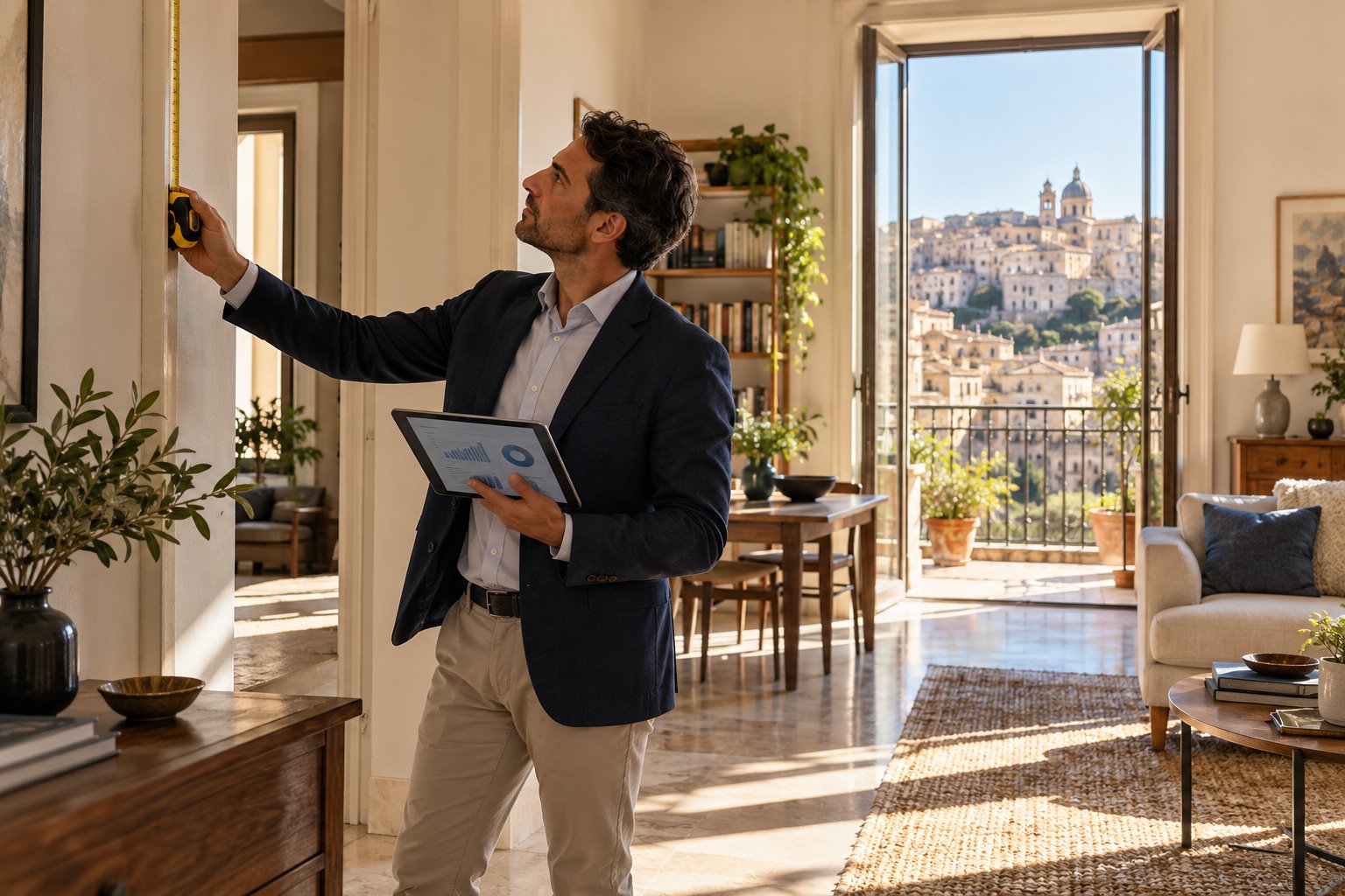 Professionista durante la valutazione di un immobile